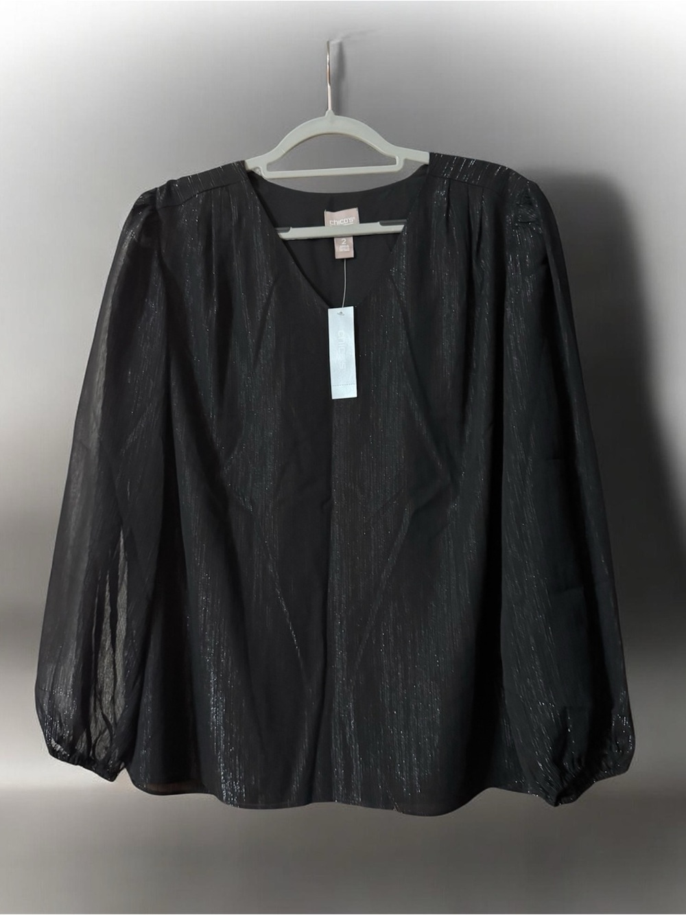 Black Shimmer V-Neck Long Sleeve Top